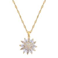 304 Stainless Steel Necklace with Brass with 2inch extender chain Flower real gold plated micro pave cubic zirconia & for woman Length Approx 15.7 Inch Sold By PC