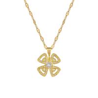 304 Stainless Steel Necklace with Brass with 2inch extender chain Geometrical Pattern real gold plated for woman & with rhinestone & hollow Length Approx 15.7 Inch Sold By PC