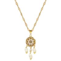 304 Stainless Steel Necklace, with Brass, with 2inch extender chain, Dream Catcher, real gold plated, for woman & with rhinestone & hollow, Length:Approx 15.7 Inch, Sold By PC