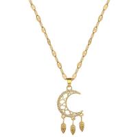 304 Stainless Steel Necklace with Brass with 2inch extender chain Moon gold color plated for woman & with rhinestone & hollow Length Approx 15.7 Inch Sold By PC