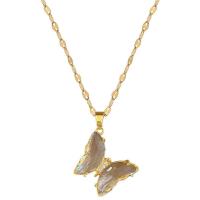 304 Stainless Steel Necklace, with Brass, with 2inch extender chain, Butterfly, gold color plated, micro pave cubic zirconia & for woman, Length:Approx 15.7 Inch, Sold By PC