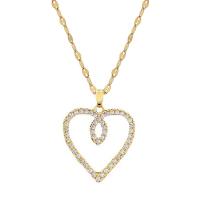 304 Stainless Steel Necklace with Brass with 2inch extender chain Heart gold color plated micro pave cubic zirconia & for woman & hollow Length Approx 15.7 Inch Sold By PC