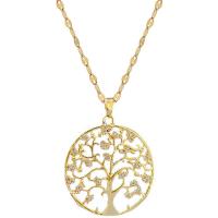 304 Stainless Steel Necklace, with Brass, with 2inch extender chain, Tree, gold color plated, micro pave cubic zirconia & for woman & hollow, Length:Approx 15.7 Inch, Sold By PC
