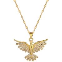 304 Stainless Steel Necklace with Brass with 2inch extender chain Phoenix gold color plated micro pave cubic zirconia & for woman Length Approx 15.7 Inch Sold By PC