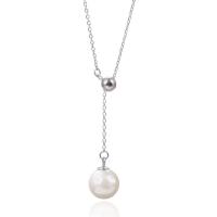 925 Sterling Silver Necklace, with Shell Pearl, plated, fashion jewelry & for woman, more colors for choice, 10x14mm, Length:Approx 19.7 Inch, Sold By PC