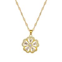 304 Stainless Steel Necklace with Brass Flower real gold plated micro pave cubic zirconia & for woman & hollow Length Approx 15.7 Inch Sold By PC