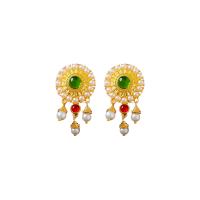 Tibetan Style Stud Earring, with Plastic Pearl, fashion jewelry & for woman & with rhinestone, golden, nickel, lead & cadmium free, 50x26mm, Sold By Pair