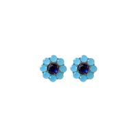 Goujon Laiton, bijoux de mode & pavé de micro zircon & pour femme, bleu, protéger l'environnement, sans nickel, plomb et cadmium, 21x21mm, Vendu par paire