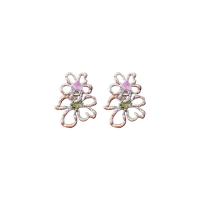 Brass Stud Earring, fashion jewelry & micro pave cubic zirconia & for woman & hollow, silver color, nickel, lead & cadmium free, 29x23mm, Sold By Pair