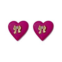 Brass Stud Earring with Acrylic Heart real gold plated fashion jewelry & micro pave cubic zirconia & for woman pink nickel lead & cadmium free Sold By Pair