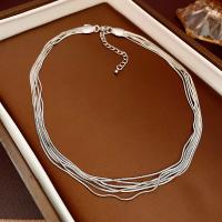 Messing Halskette, Modeschmuck & mehrschichtig & für Frau, Silberfarbe, frei von Nickel, Blei & Kadmium, Länge:ca. 45 cm, verkauft von PC