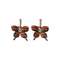 Tibetan Style Stud Earring, Butterfly, fashion jewelry & for woman & with rhinestone, black, nickel, lead & cadmium free, 41x30mm, Sold By Pair