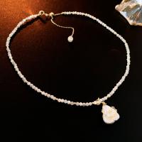Brass Necklace with Freshwater Pearl fashion jewelry & for woman white nickel lead & cadmium free Length Approx 46.5 cm Sold By PC