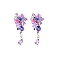 Tibetan Style Stud Earring, fashion jewelry & for woman & with rhinestone, purple, nickel, lead & cadmium free, 93x50mm, Sold By Pair