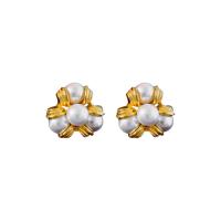 Tibetan Style Stud Earring, with Plastic Pearl, gold color plated, fashion jewelry & for woman, white, nickel, lead & cadmium free, 25x26mm, Sold By Pair