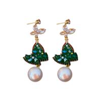 Brass Stud Earring, with Crystal & Plastic Pearl, fashion jewelry & micro pave cubic zirconia & for woman & with rhinestone, nickel, lead & cadmium free, 75x22mm, Sold By Pair