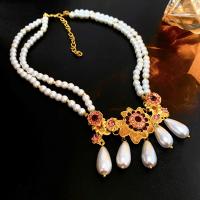 Tibetan Style Jewelry Necklace, with Plastic Pearl, fashion jewelry & for woman & with rhinestone, white, nickel, lead & cadmium free, Length:Approx 49 cm, Sold By PC