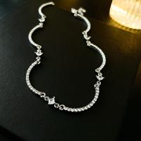 Messing Halskette, Modeschmuck & Micro pave Zirkonia & für Frau & mit Strass, Silberfarbe, frei von Nickel, Blei & Kadmium, Länge:ca. 38.8 cm, verkauft von PC