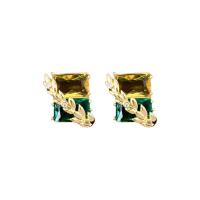 Latão Brinco, cobre, joias de moda & micro pavimento em zircônia cúbica & para mulher, verde, níquel, chumbo e cádmio livre, 21x14mm, vendido por par