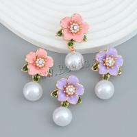 Zinc Alloy Drop Earrings with Plastic Pearl Flower gold color plated fashion jewelry & for woman & enamel Sold By Pair
