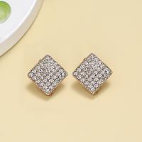 Zinc Alloy Earring Clip Square gold color plated fashion jewelry & for woman & with rhinestone golden Sold By Pair