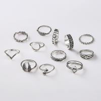Ensemble d’anneau en alliage de zinc, Placage de couleur argentée, 12 pièces & bijoux de mode & pour femme, argent, Vendu par fixé