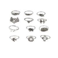 Ensemble d’anneau en alliage de zinc, Placage, 12 pièces & bijoux de mode & pour femme, plus de couleurs à choisir, Vendu par fixé