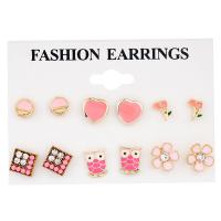 Zinc Alloy Stud Earring gold color plated fashion jewelry & for woman & enamel & with rhinestone mixed colors nickel lead & cadmium free 10-20mm Sold By Bag