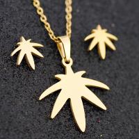 Fashion Stainless Steel Jewelry Sets Stud Earring & necklace 304 Stainless Steel Maple Leaf Vacuum Plating 2 pieces & fashion jewelry & for woman golden 20mm 10mm Length Approx 45 cm Sold By Set