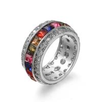 Sześciennych cyrkon Brass Ring Finger, Mosiądz, ze Sześcienna cyrkonia, Platerowane platyną, biżuteria moda & różnej wielkości do wyboru & dla kobiety & fasetowany, wielokolorowy, bez zawartości niklu, ołowiu i kadmu, sprzedane przez PC