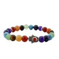 Gemstone Bracelets Natural Stone with Zinc Alloy Hand antique silver color plated Unisex multi-colored Length Approx 18 cm Sold By PC