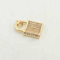 Cubic Zirconia Micro Pave Brass Pendant, Lock, high quality gold color plated, DIY & micro pave cubic zirconia, nickel, lead & cadmium free, 18x10x2mm, Hole:Approx 0.3mm, Approx 30PCs/Lot, Sold By Lot