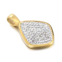 Stainless Steel Pendants, 304 Stainless Steel, Rhombus, Vacuum Ion Plating, DIY & with rhinestone, golden, 38x23mm, Sold By PC