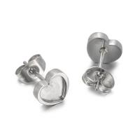 Stainless Steel Stud Earrings, 304 Stainless Steel, Heart, DIY, original color, 8mm, Sold By Pair