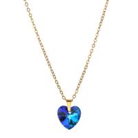 Stainless Steel Jewelry Necklace 304 Stainless Steel with Glass Rhinestone with 5cm extender chain Heart Vacuum Ion Plating for woman Length Approx 45 cm Sold By PC