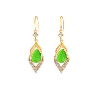 Tibetan Style Drop Earrings, with Cats Eye, gold color plated, fashion jewelry & for woman & with rhinestone, more colors for choice, nickel, lead & cadmium free, 59x14mm, Sold By Pair