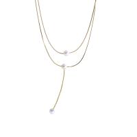 Mode-Multi-Layer-Halskette, Messing, mit Kunststoff Perlen, mit Verlängerungskettchen von 4.5CM, goldfarben plattiert, Doppelschicht & Modeschmuck & für Frau, frei von Nickel, Blei & Kadmium, 32CM, Länge:ca. 37 cm, verkauft von PC