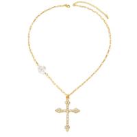 Tibetan Style Jewelry Necklace, with 8CM extender chain, Cross, gold color plated, fashion jewelry & for woman & with rhinestone, mixed colors, nickel, lead & cadmium free, Length:Approx 46 cm, Sold By PC