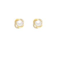 Zinc Alloy Stud Earring with Plastic Pearl gold color plated fashion jewelry & for woman & with rhinestone nickel lead & cadmium free Sold By Pair
