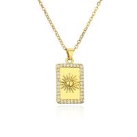 Cubic Zircon Micro Pave Brass Necklace, with 5cm extender chain, Rectangle, plated, fashion jewelry & micro pave cubic zirconia, golden, nickel, lead & cadmium free, 13x27mm, Length:45 cm, Sold By PC