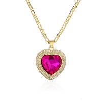 Cubic Zircon Micro Pave Brass Necklace, with 5cm extender chain, Heart, plated, fashion jewelry & micro pave cubic zirconia, more colors for choice, nickel, lead & cadmium free, 28x36mm, Length:45 cm, Sold By PC