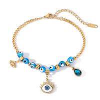 Evil Eye Jewelry Bracelet Titanium Steel with Lampwork with 5cm extender chain plated fashion jewelry golden Length 18 cm Sold By PC