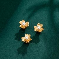 Perline vuote in ottone, with perla in plastica, Fiore, cantato placcato oro, DIY, 12mm, Foro:Appross. 4mm, Venduto da PC