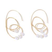 Jern ørering, med Plastic Pearl, guldfarve belagt, mode smykker & for kvinde, nikkel, bly & cadmium fri, 70x75mm, Solgt af par