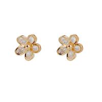 Brass Stud Earring, fashion jewelry & micro pave cubic zirconia & for woman, golden, nickel, lead & cadmium free, 8x8mm, Sold By Pair