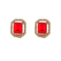 Tibetan Style Stud Earring, with Acrylic, fashion jewelry & for woman & with rhinestone, red, nickel, lead & cadmium free, 15x15mm, Sold By Pair