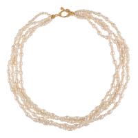 Zoetwater Parel Brass Collier, met Messing, echt goud verguld, mode sieraden & multilayer & voor vrouw, wit, Lengte Ca 42.5 cm, Verkocht door PC
