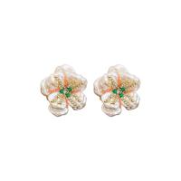 Tibetan Style Stud Earring, with Crystal & Plastic Pearl, Flower, fashion jewelry & for woman & with rhinestone, white, nickel, lead & cadmium free, 32x32mm, Sold By Pair