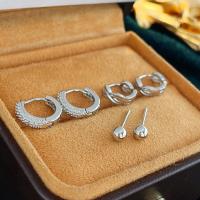 Messing Øreringe sæt, 6 stykker & mode smykker & Micro Pave cubic zirconia & for kvinde, sølv, nikkel, bly & cadmium fri, 11x11mm, Solgt af sæt