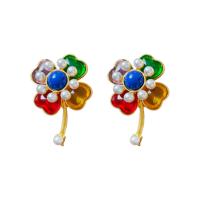 Zinc Alloy Stud Earring with Plastic Pearl & Acrylic fashion jewelry & for woman multi-colored nickel lead & cadmium free Sold By Pair